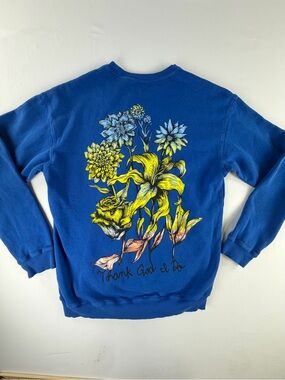 Lauren Daigle Blue Crewneck Sweatshirt with Yellow Floral Back Graphic-Faith Sm